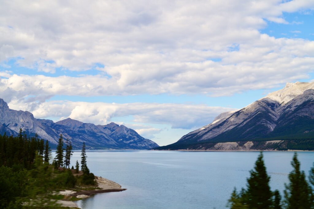 Beautiful view of the lake and the mountains in the background in Jasper national park, Canada