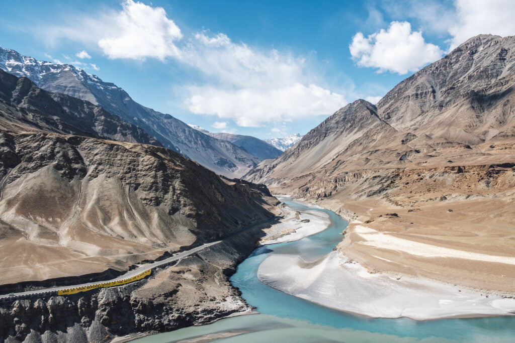 Confluence of the Indus and Zanskar Rivers in Leh Ladakh, India