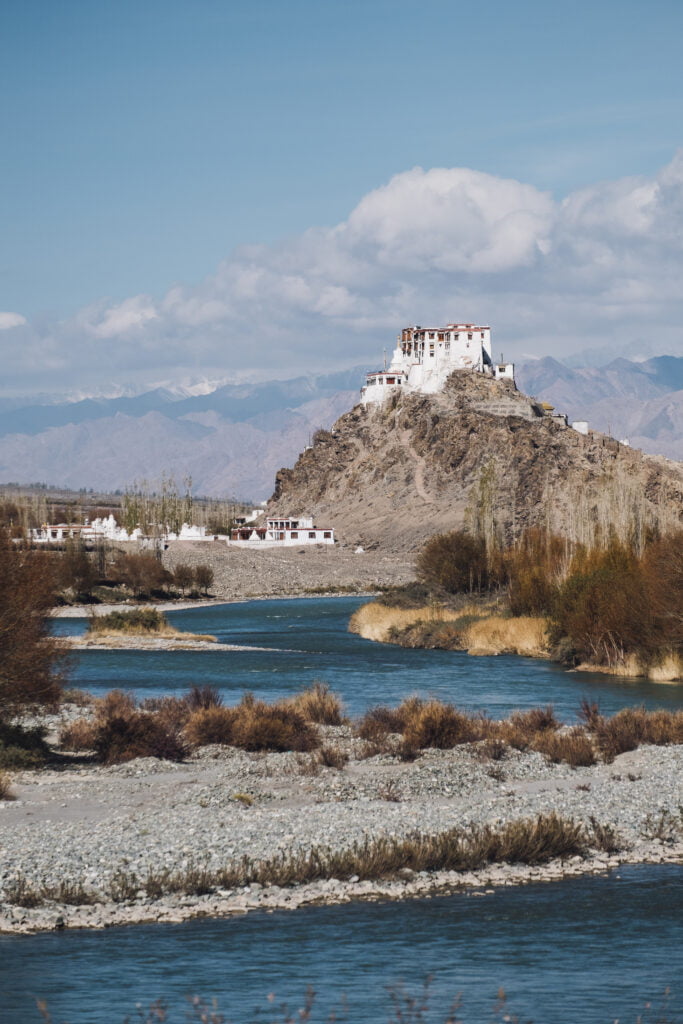 Leh Temple and river in Leh Ladakh, India